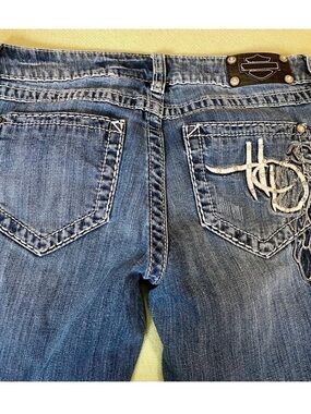 Harley-Davidson Women's Medium Blue Embroidered Back-Pocket Bootcut Jeans